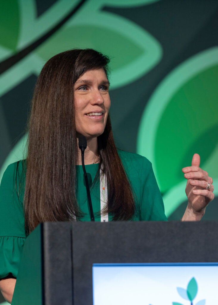 CCF Founder and CEO, Stacie Lindsey, addresses the 2024 Cholangiocarcinoma Foundation's Annual Conference audience